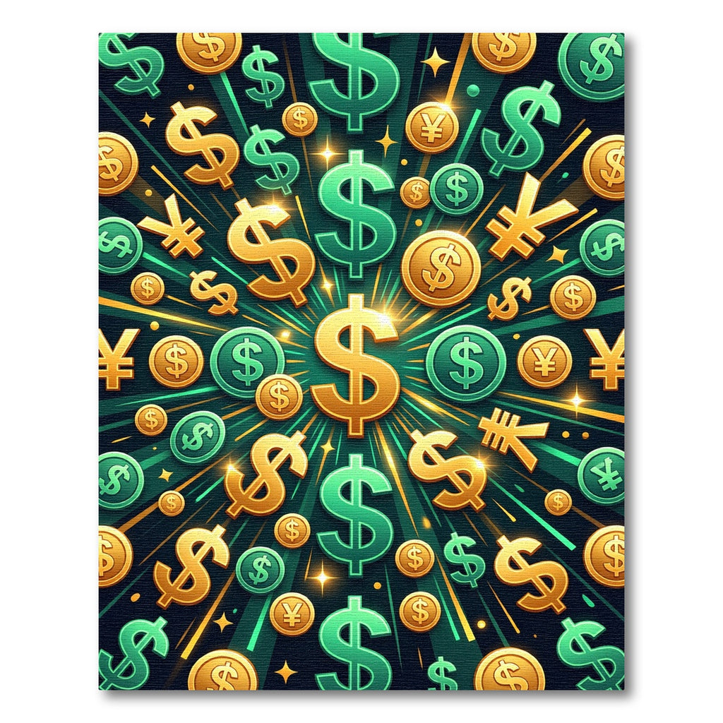 Radiant Golden Currency Explosion Focal Point Rug