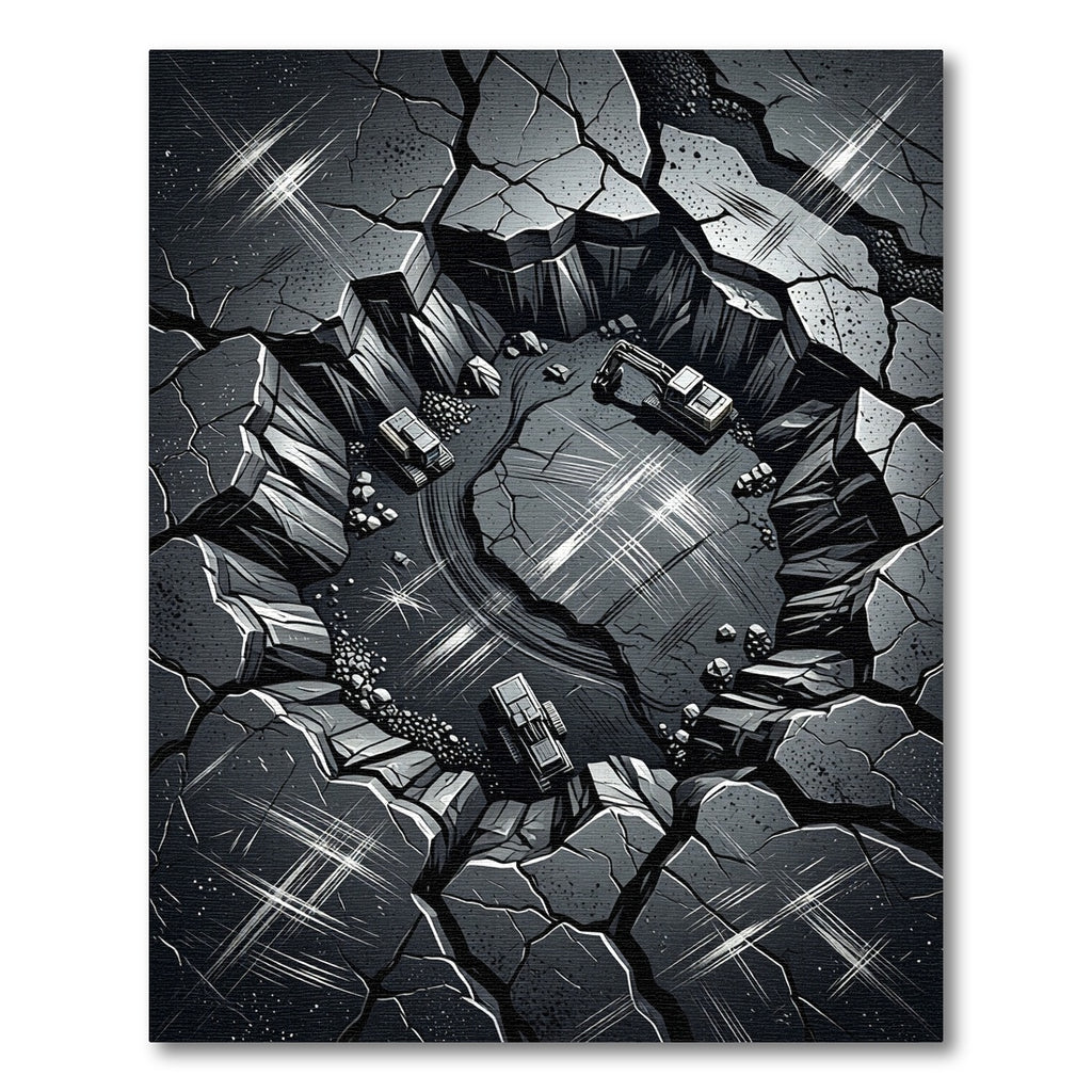 Dark Gray Quarry Excavation Scene Rug