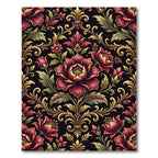 Rich Burgundy Floral Gold Damask Rug