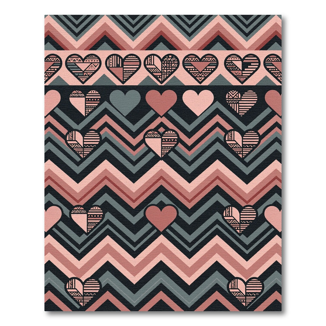 Earthy Chevron Heart Geometric Tapestry Rug