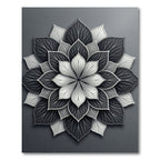 Monochromatic Gray Layered Petal Mandala Rug