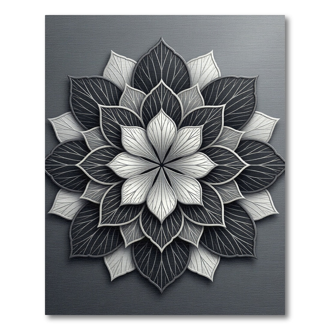 Monochromatic Gray Layered Petal Mandala Rug
