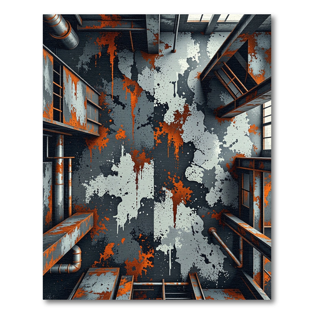 Industrial Distressed Charcoal and Rust Abstract Rug