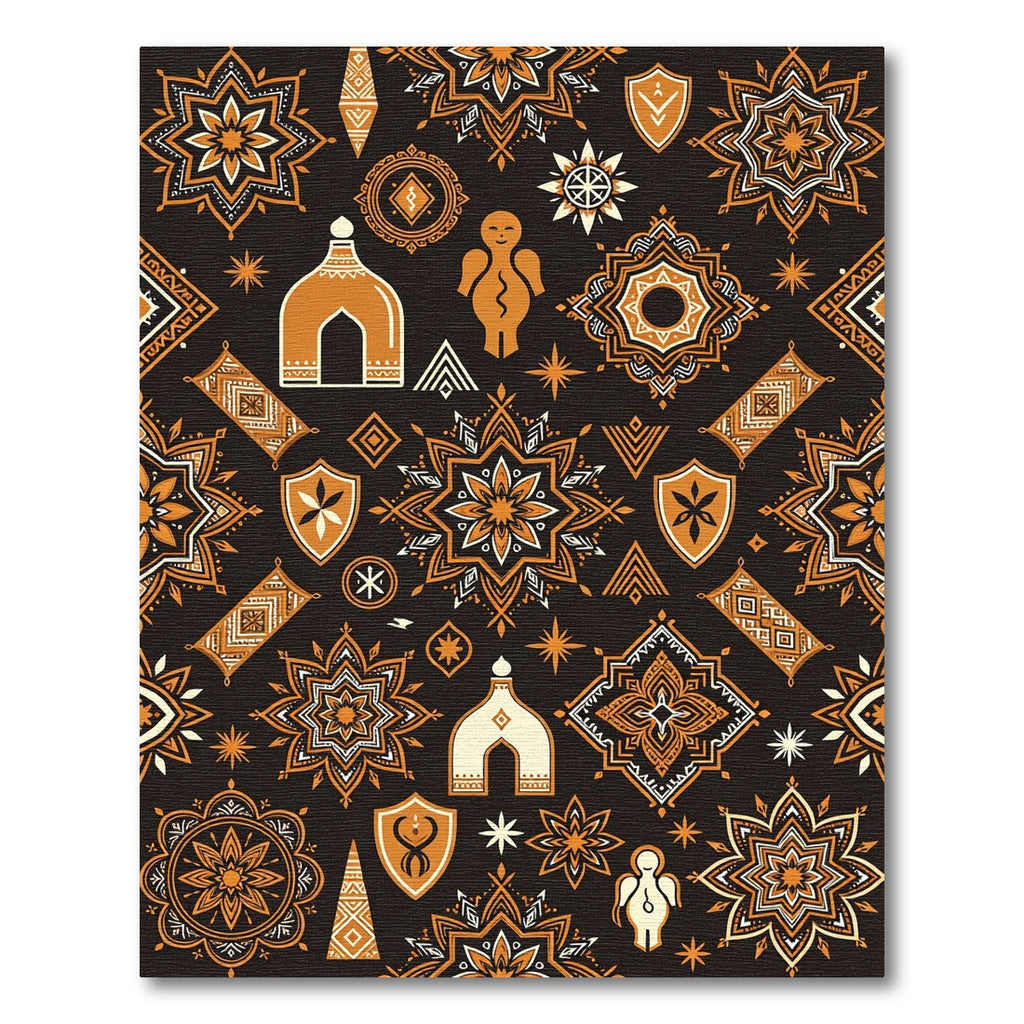 Earthy Amber Folk Celestial Geometric Rug