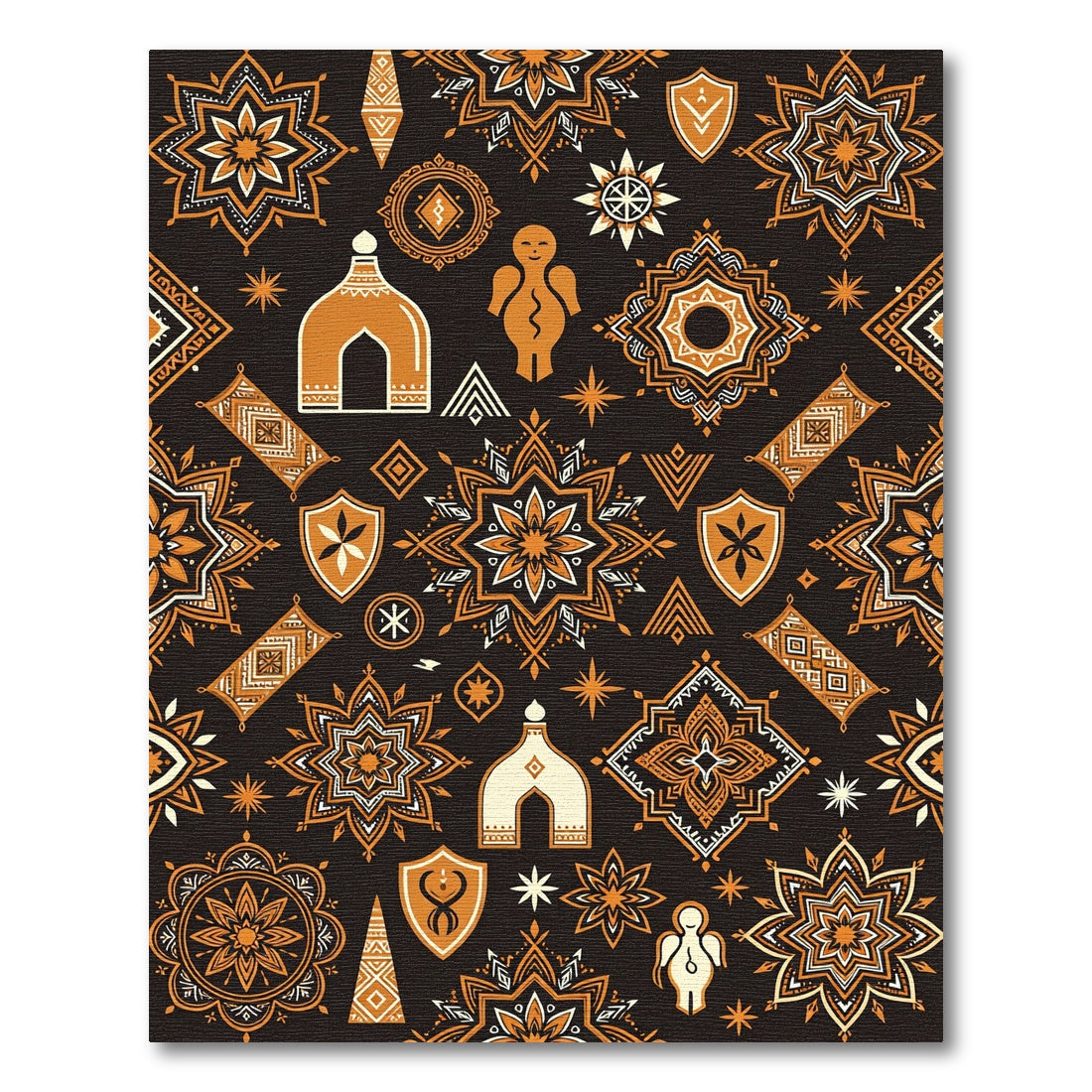 Earthy Amber Folk Celestial Geometric Rug