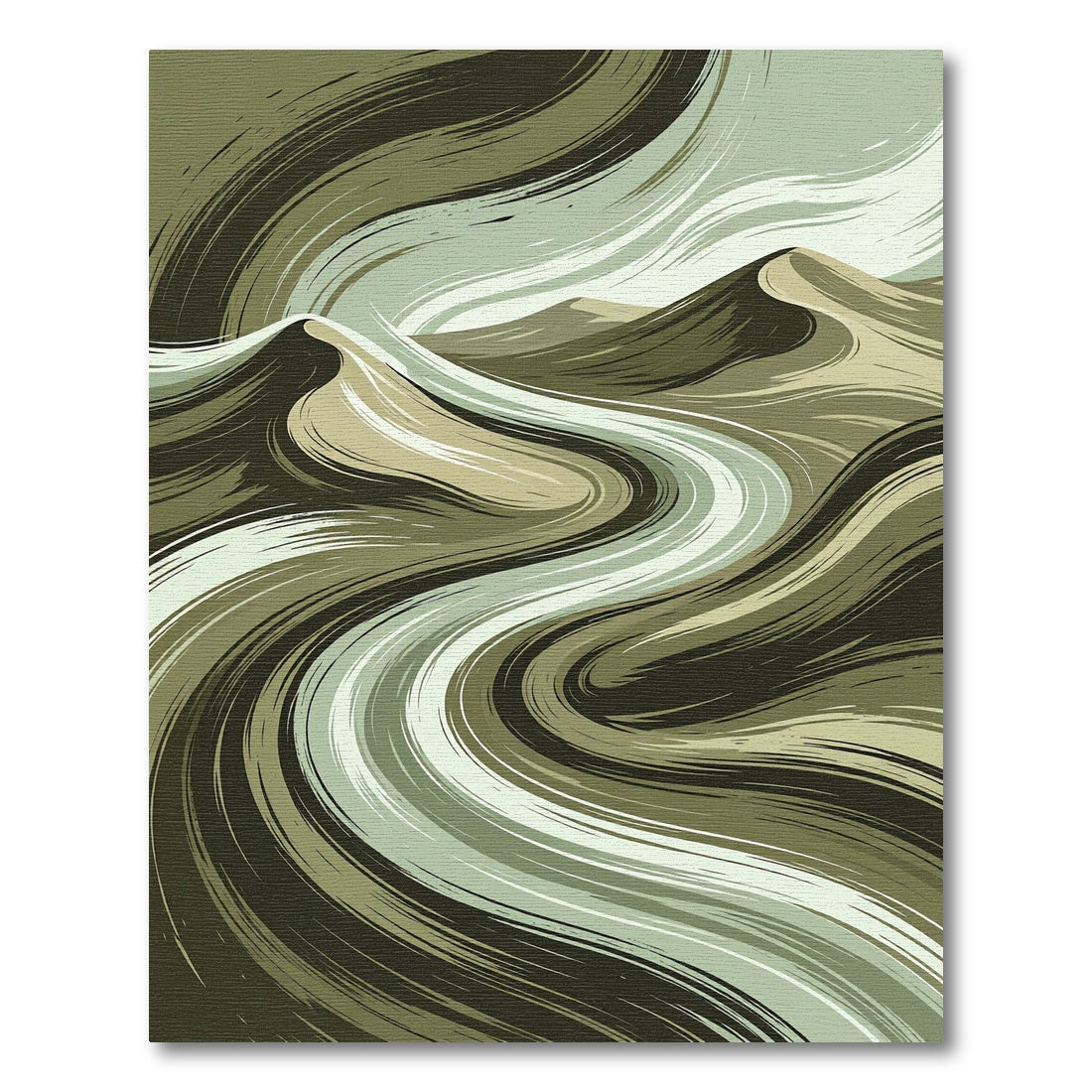 Olive Green Abstract Swirling Dune Rug