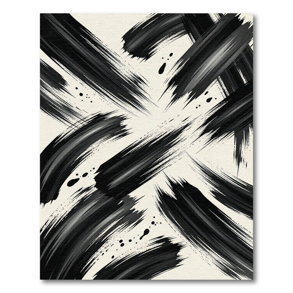 Modern Black Ink Abstract Brushstroke Rug