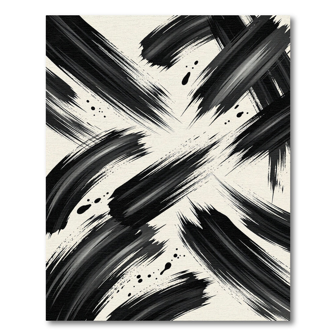Modern Black Ink Abstract Brushstroke Rug