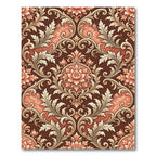 Ornate Coral Floral Scrollwork Rich Brown Rug