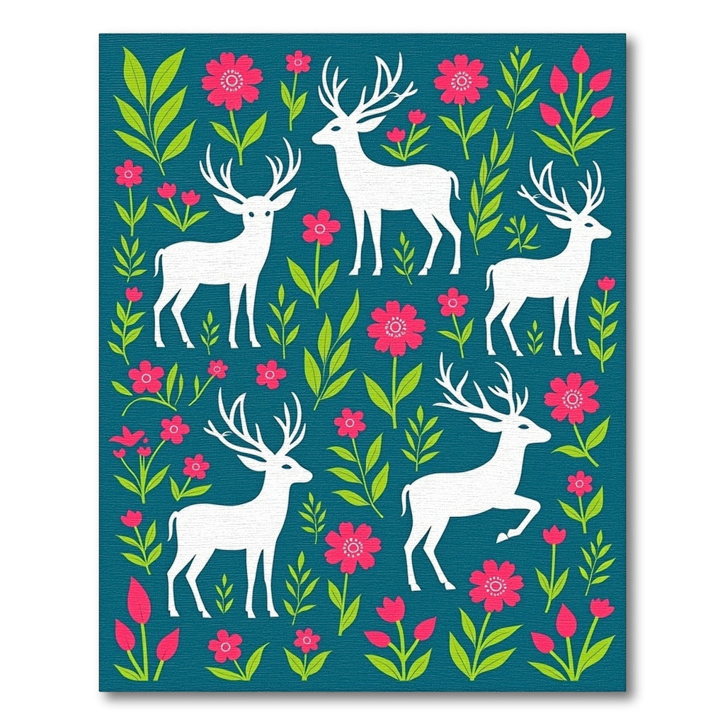 Whimsical White Deer Bloom Garden Rug
