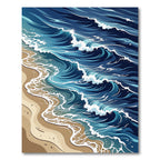 Dynamic Deep Blue Coastal Wave Rug