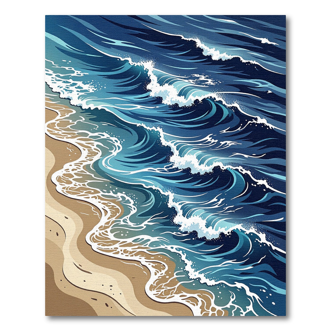 Dynamic Deep Blue Coastal Wave Rug