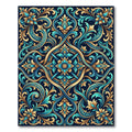 Teal Gold Ornate Floral Symmetry Rug