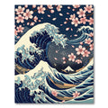 Japanese Wave and Cherry Blossom Art Rug