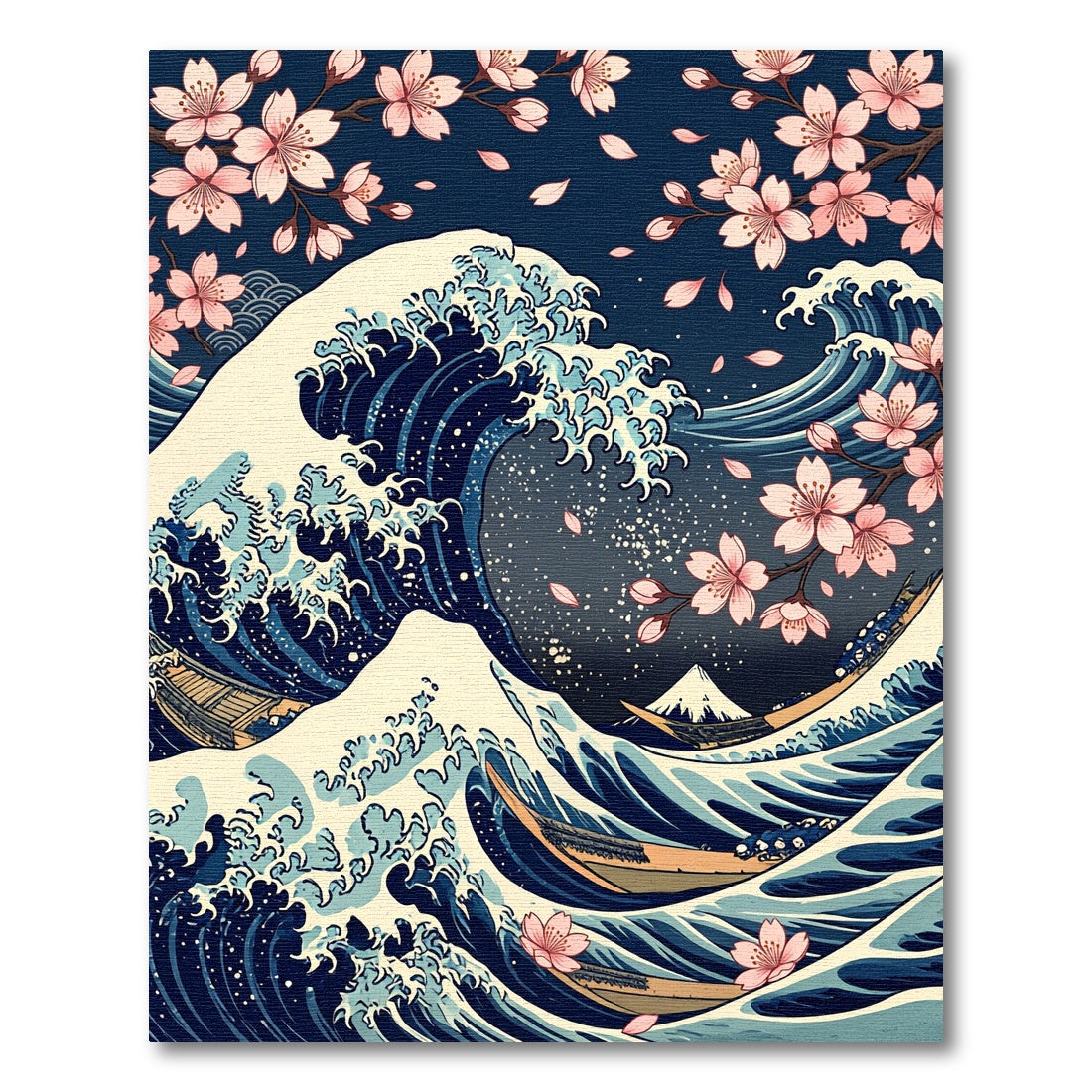 Japanese Wave and Cherry Blossom Art Rug