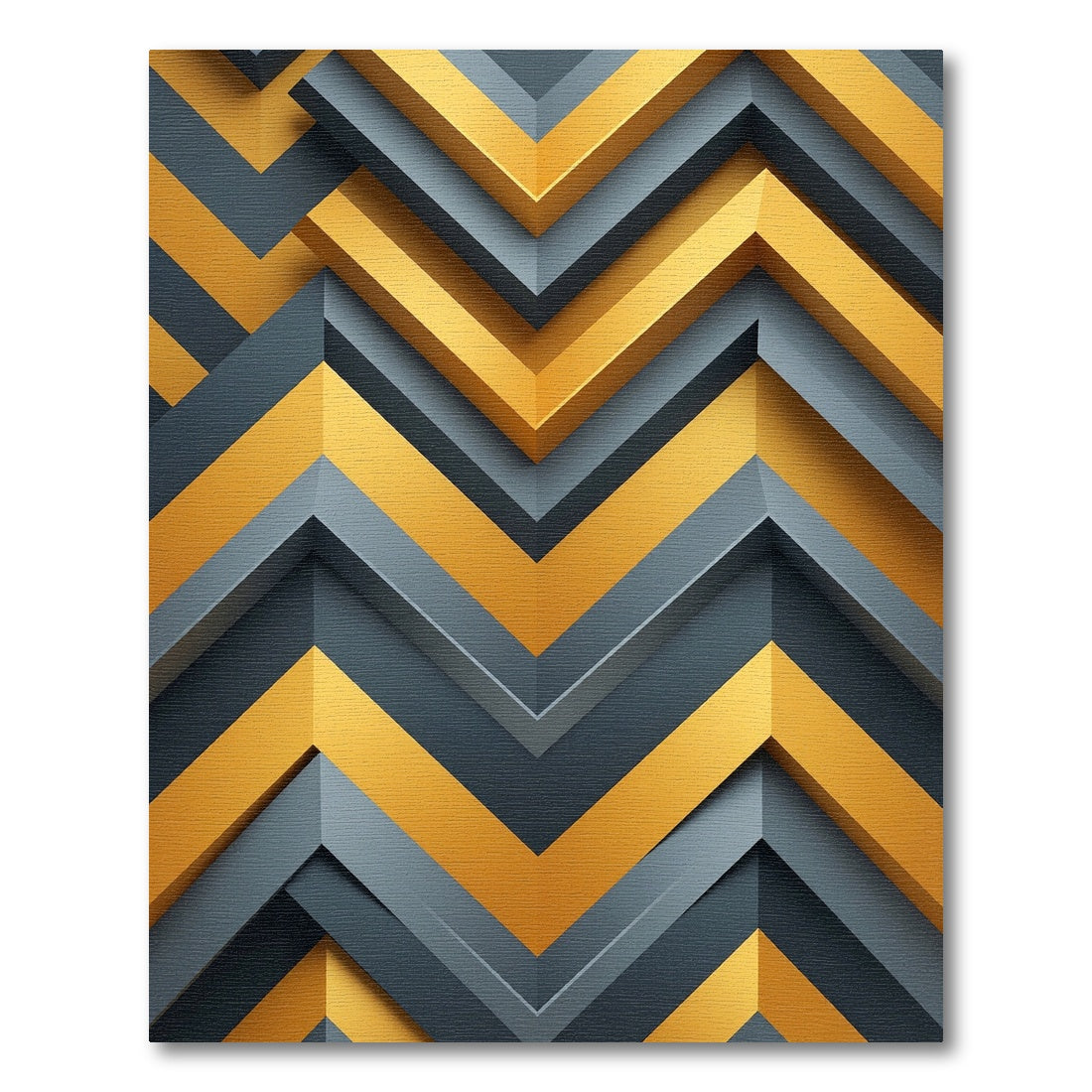 Modern Golden Gray Geometric Chevron Rug