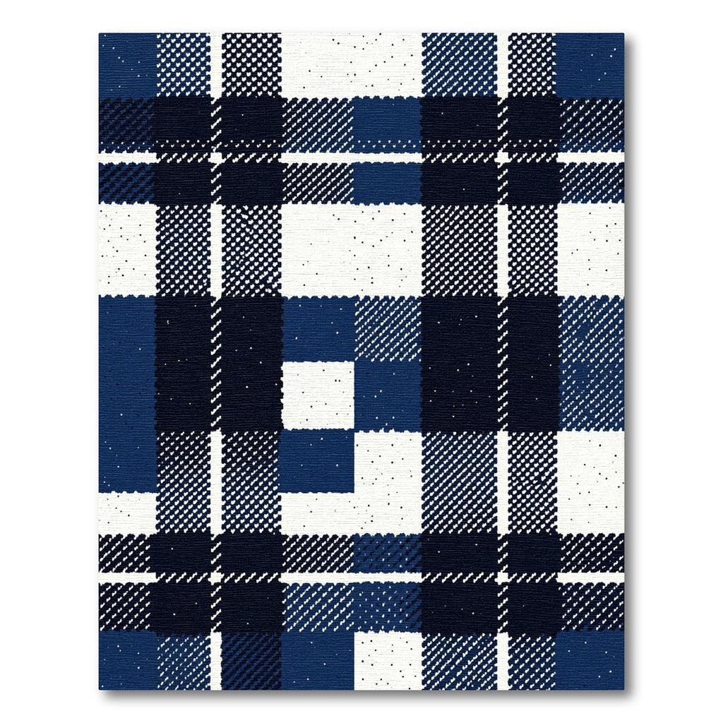 Navy and White Plaid Checkered Rug
