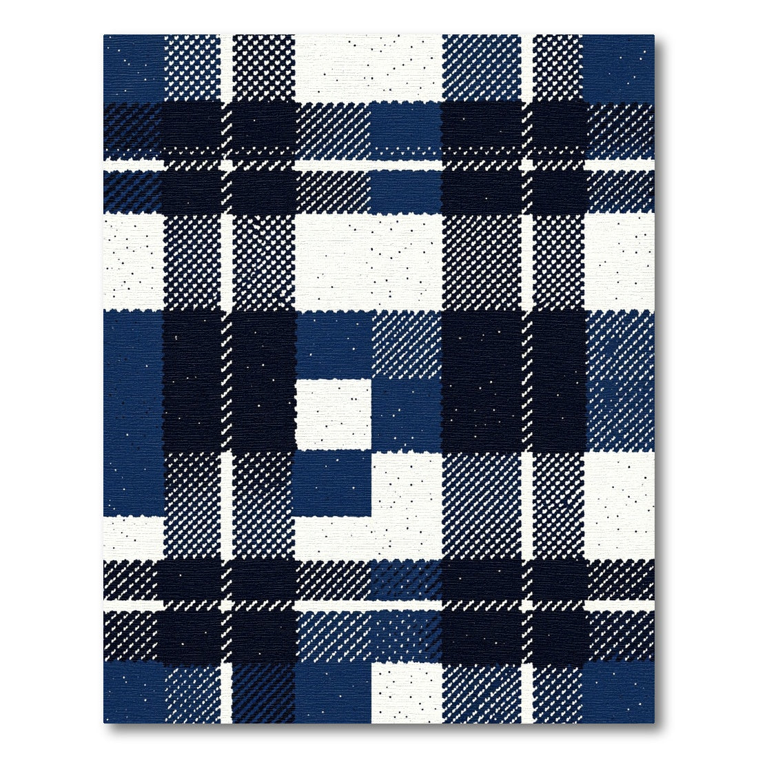 Navy and White Plaid Checkered Rug