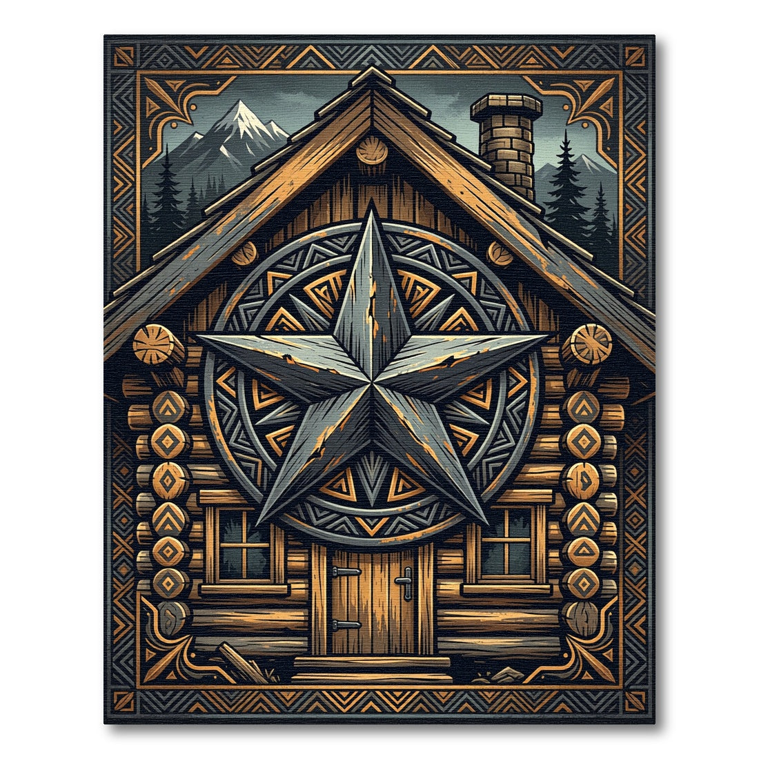 Rustic Log Cabin Star Mountain Rug