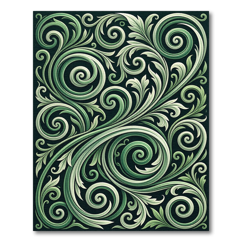 Emerald Green Swirling Vine Arabesque Rug