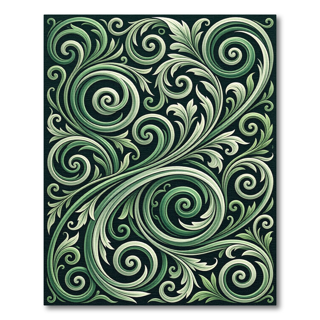 Emerald Green Swirling Vine Arabesque Rug