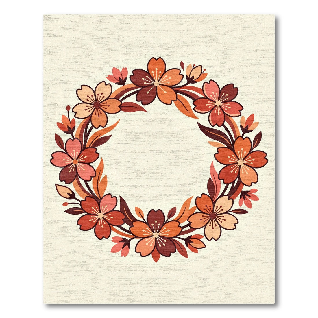 Warm Floral Wreath Red Orange Accent Rug