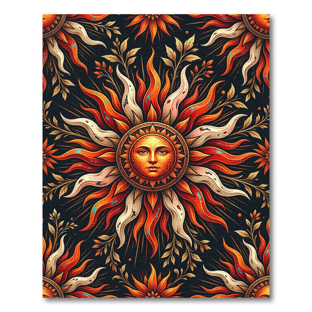 Radiant Sun Face Floral Emblem Rug
