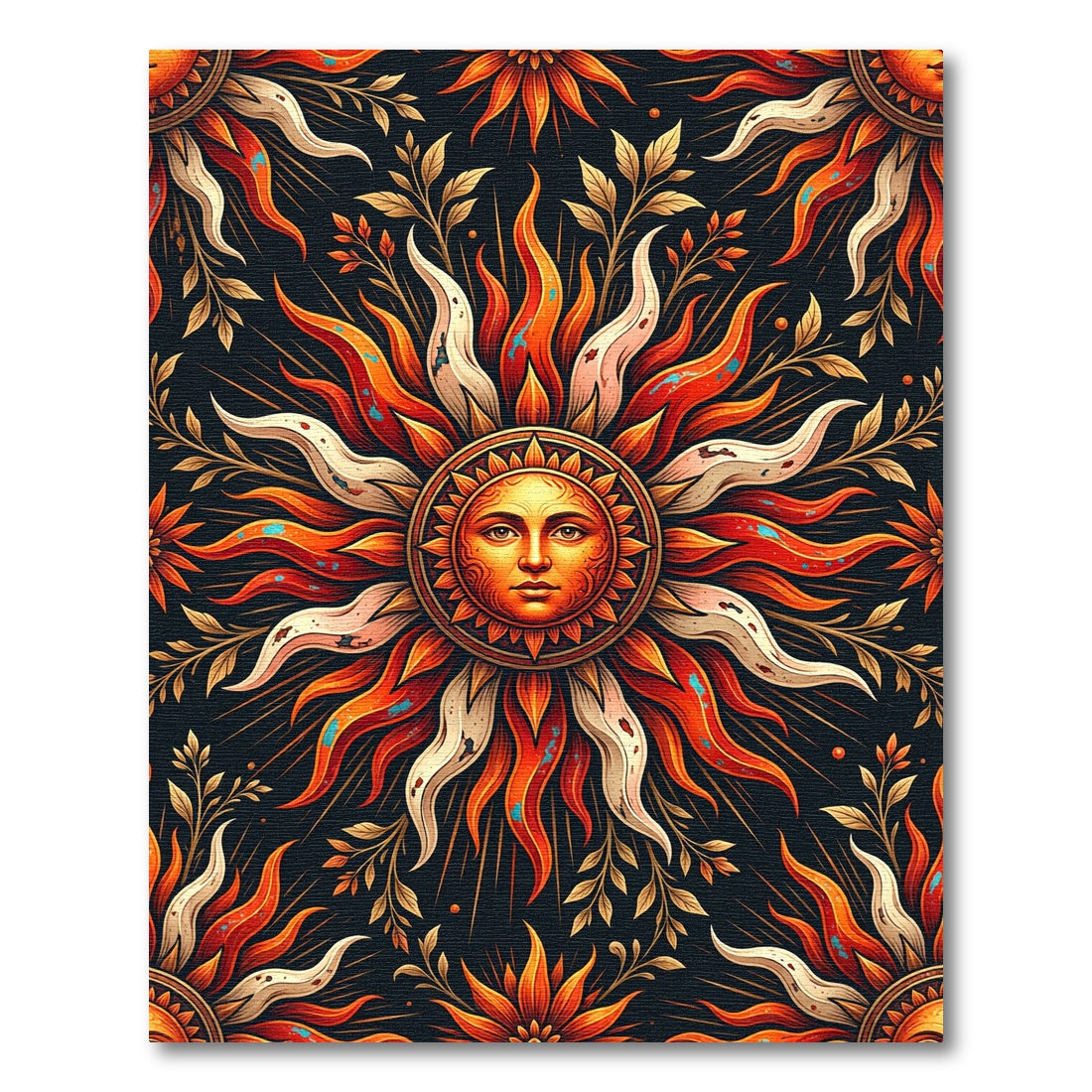 Radiant Sun Face Floral Emblem Rug