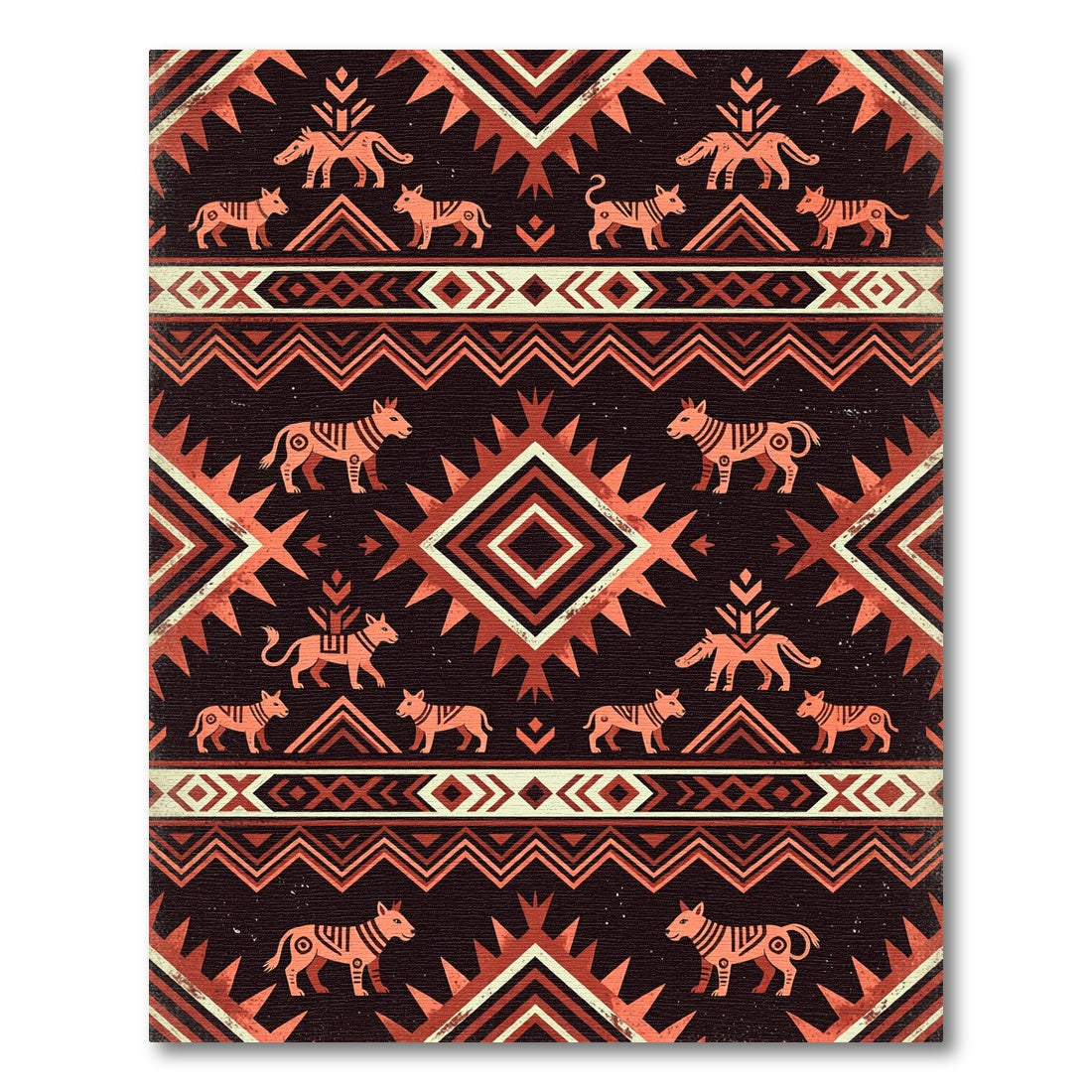 Terracotta Dog Tribal Geometric Rug