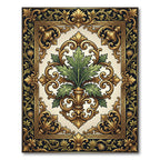 Ornate Gold Acanthus Leaf Foliage Medallion Rug