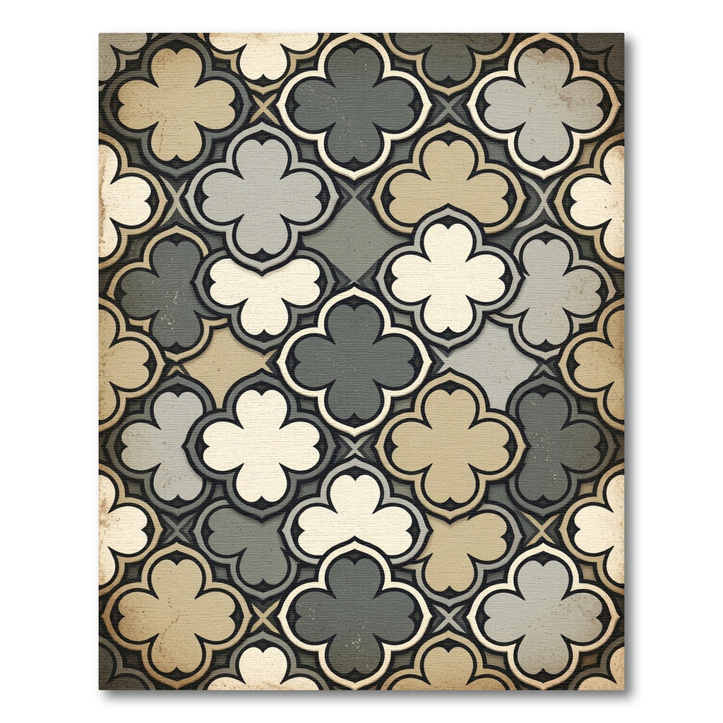 Neutral Tone Quatrefoil Geometric Medallion Rug