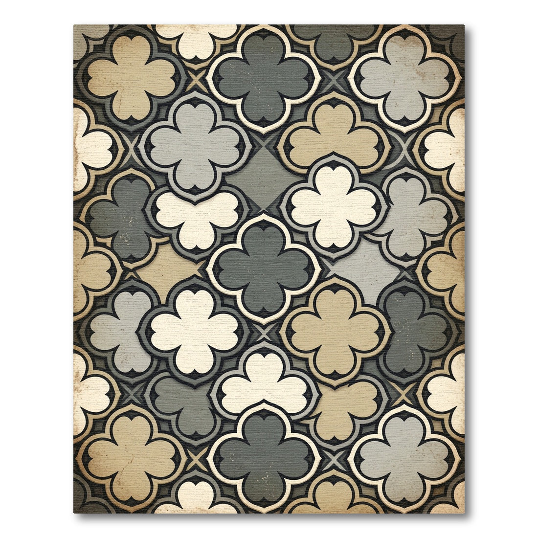Neutral Tone Quatrefoil Geometric Medallion Rug