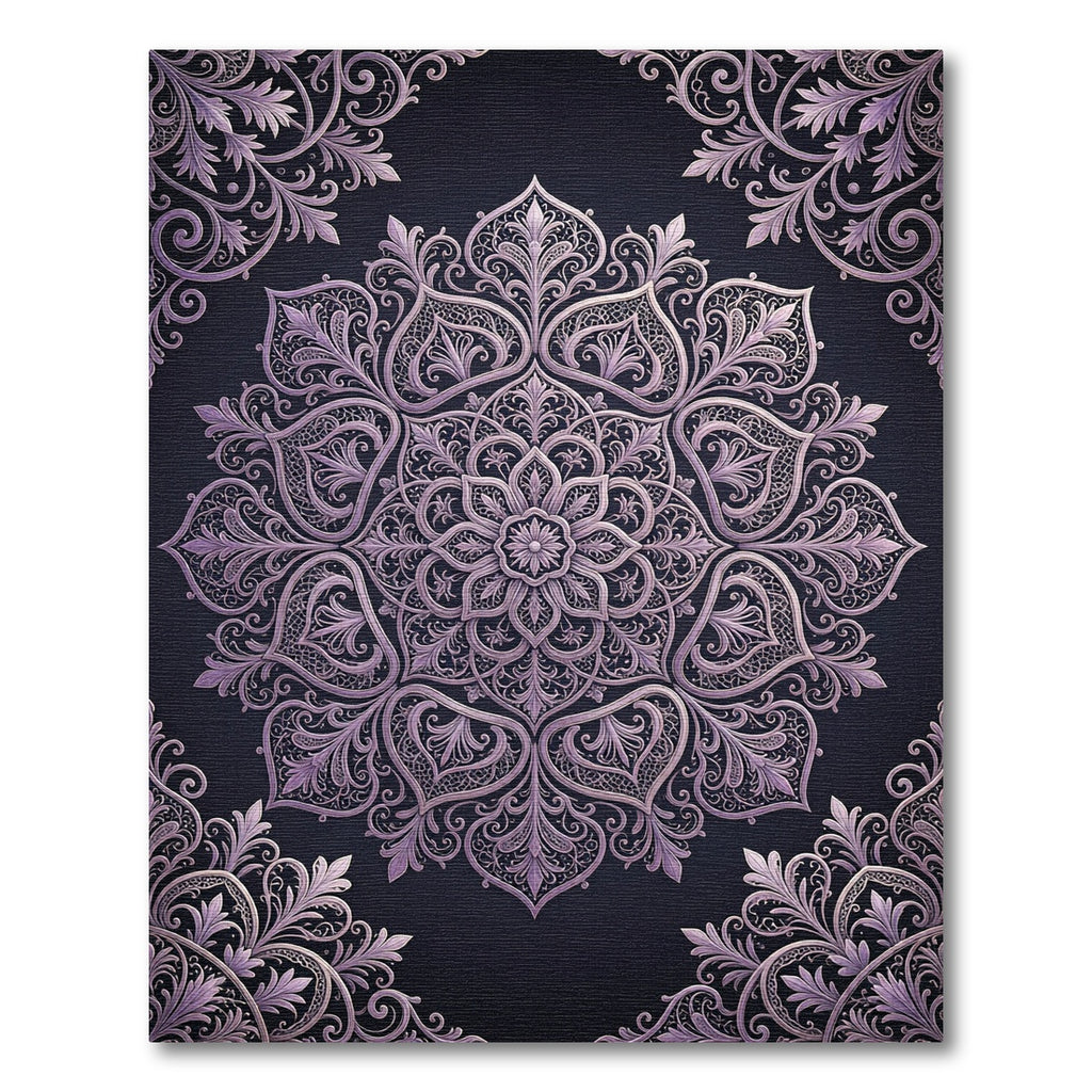 Ornate Lavender Damask Floral Medallion Rug