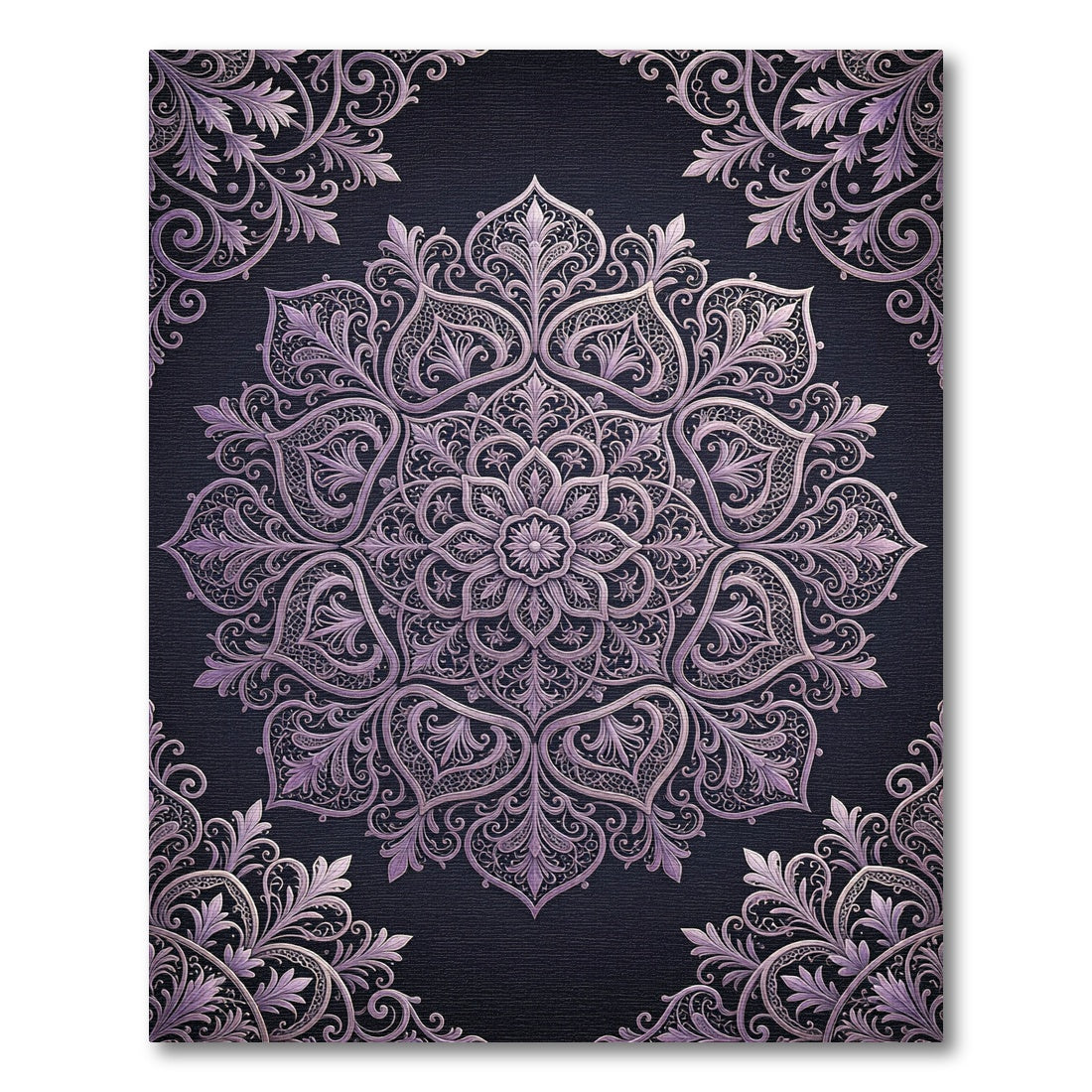 Ornate Lavender Damask Floral Medallion Rug