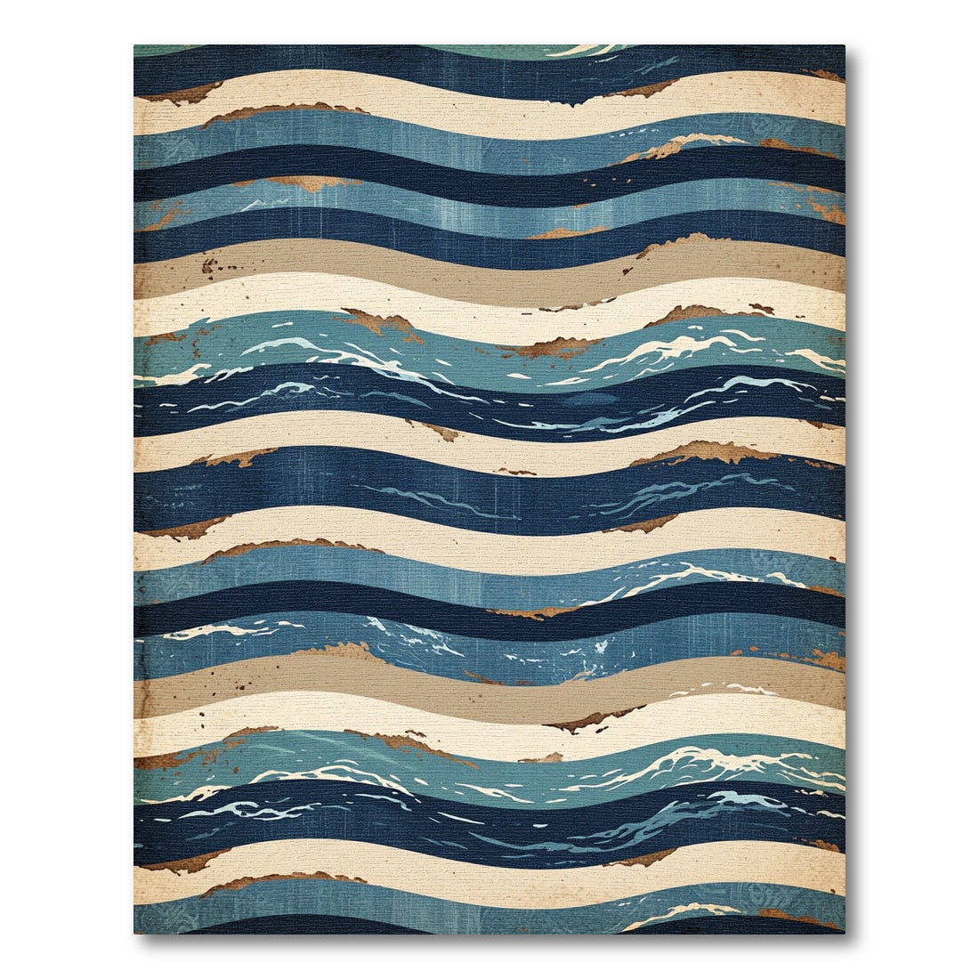 Wavy Blue Tan Striped Coastal Rug