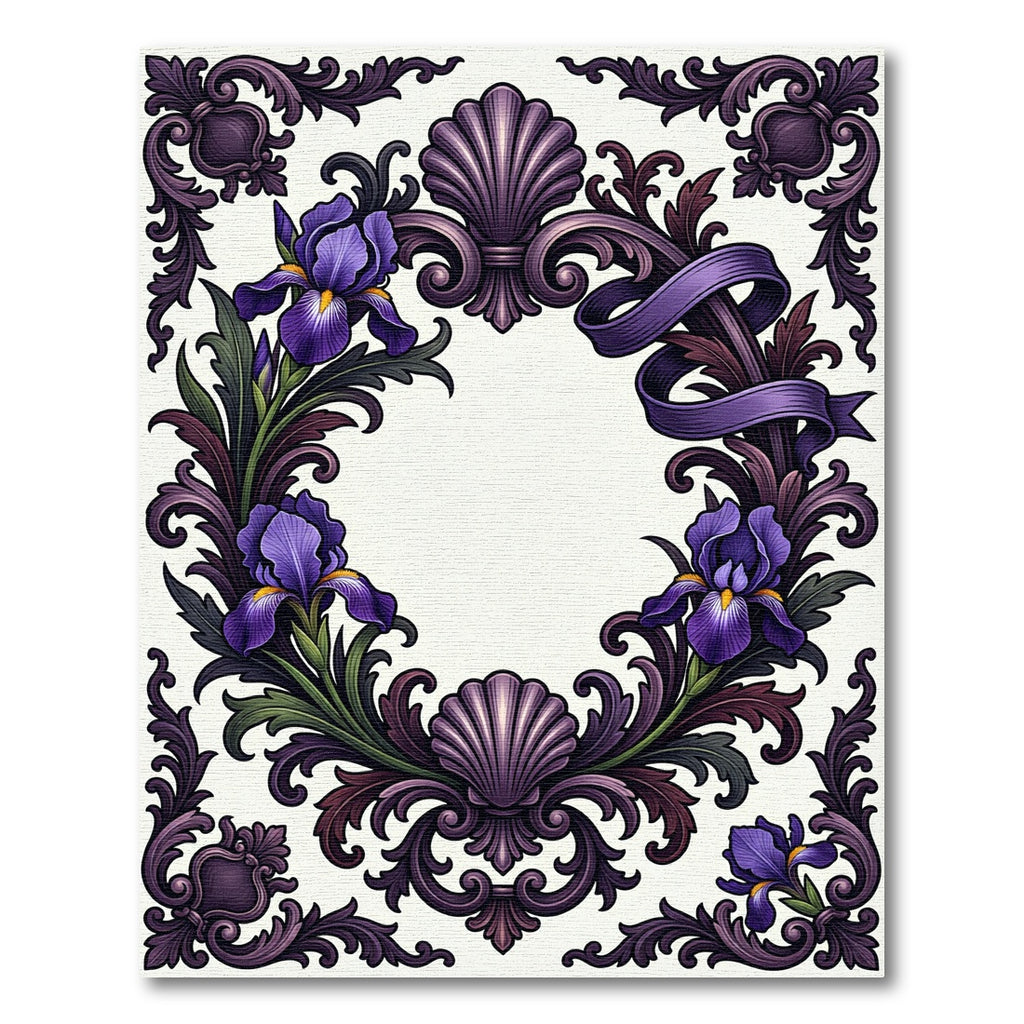 Elegant Purple Iris Floral Scrollwork Accent Rug