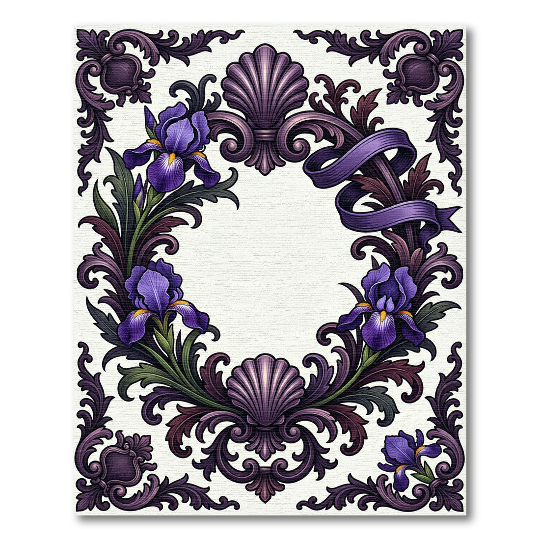 Elegant Purple Iris Floral Scrollwork Accent Rug