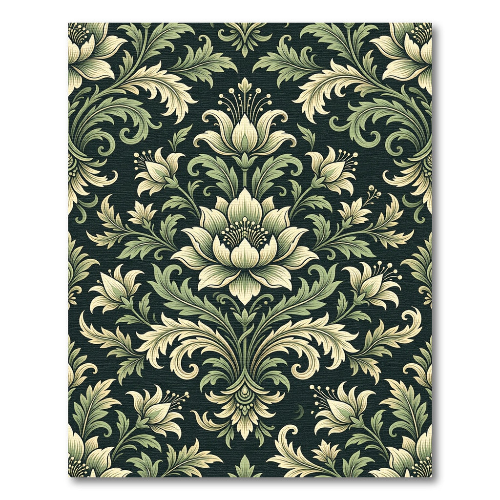 Sage Green Floral Damask Botanical Rug