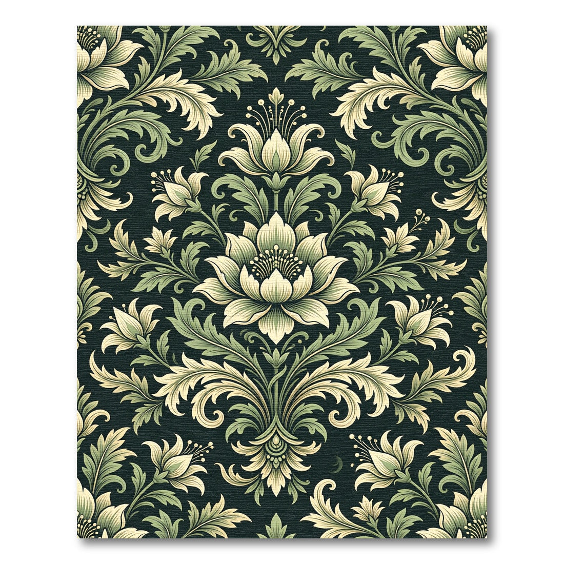 Sage Green Floral Damask Botanical Rug