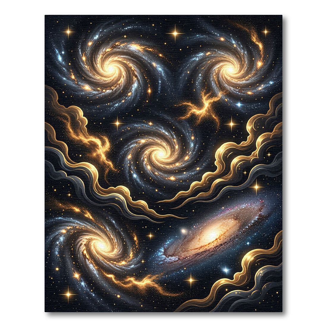Golden Celestial Galaxy Swirls Rug