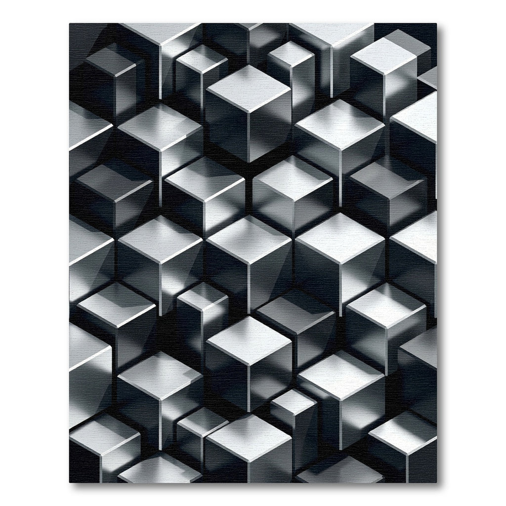 Metallic Silver Three Dimensional Geometric Block Rug