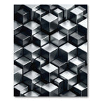 Metallic Silver Three Dimensional Geometric Block Rug
