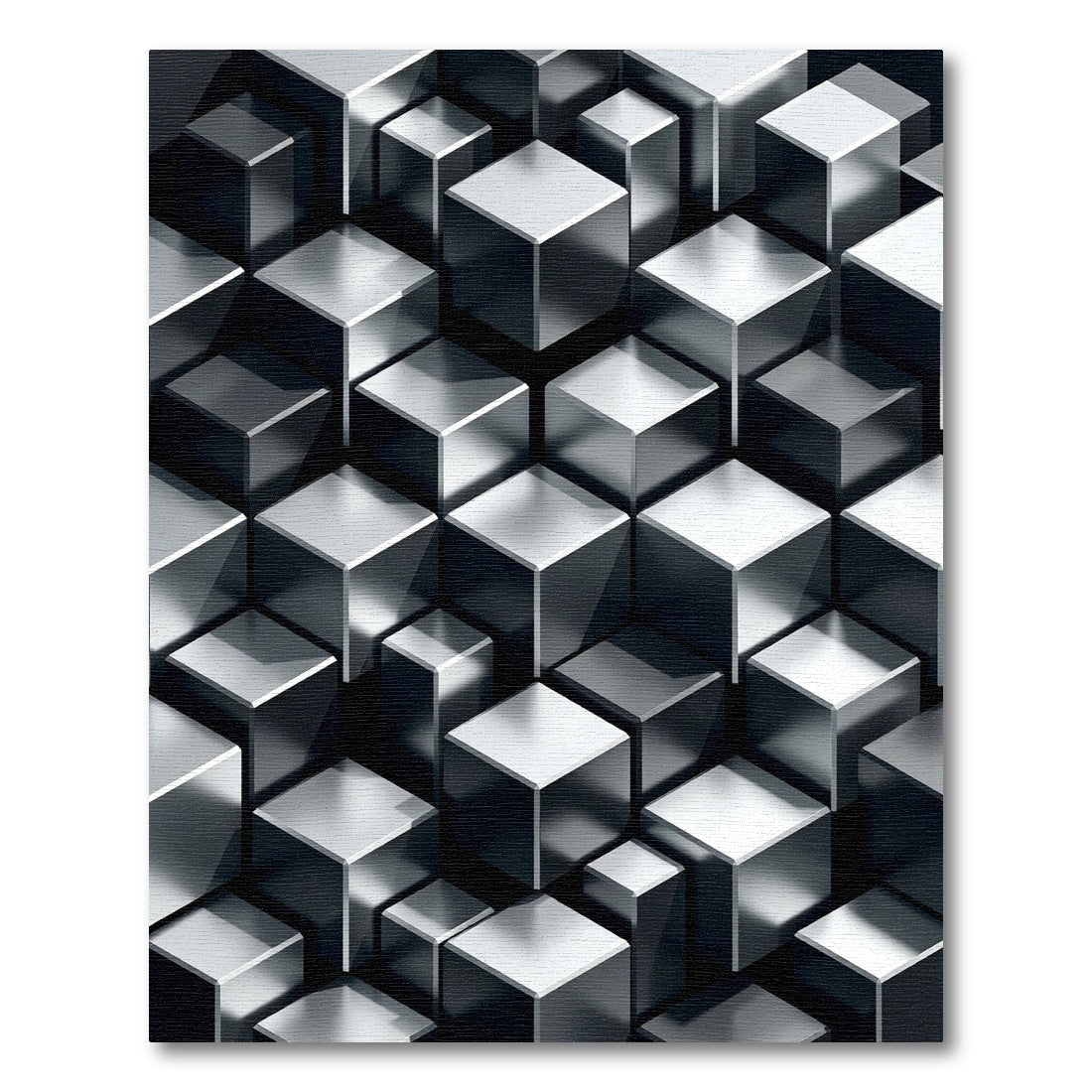 Metallic Silver Three Dimensional Geometric Block Rug