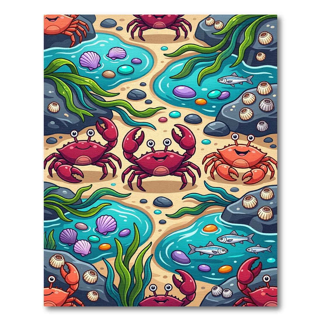 Whimsical Vibrant Red Crab Tide Pool Rug