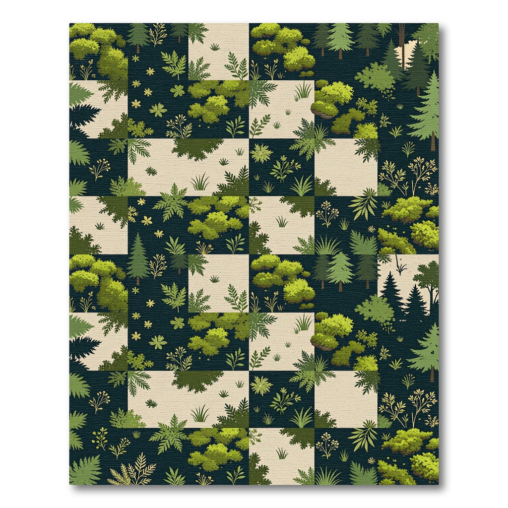 Forest Green Woodland Patchwork Squares Rug
