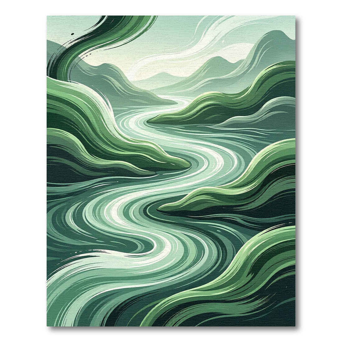 Abstract Emerald Flowing River Landscape Rug