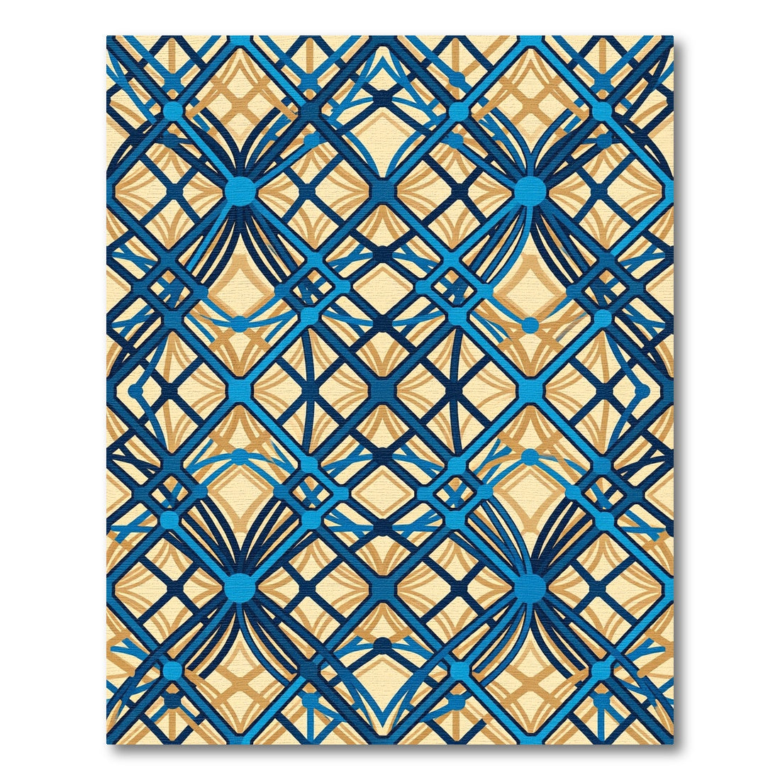 Geometric Grid Azure and Gold Entangled Rug