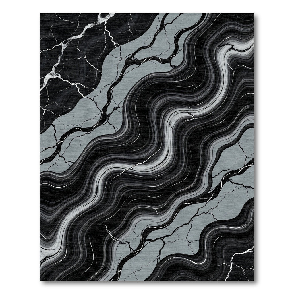 Black Gray Marble Swirl Abstract Rug