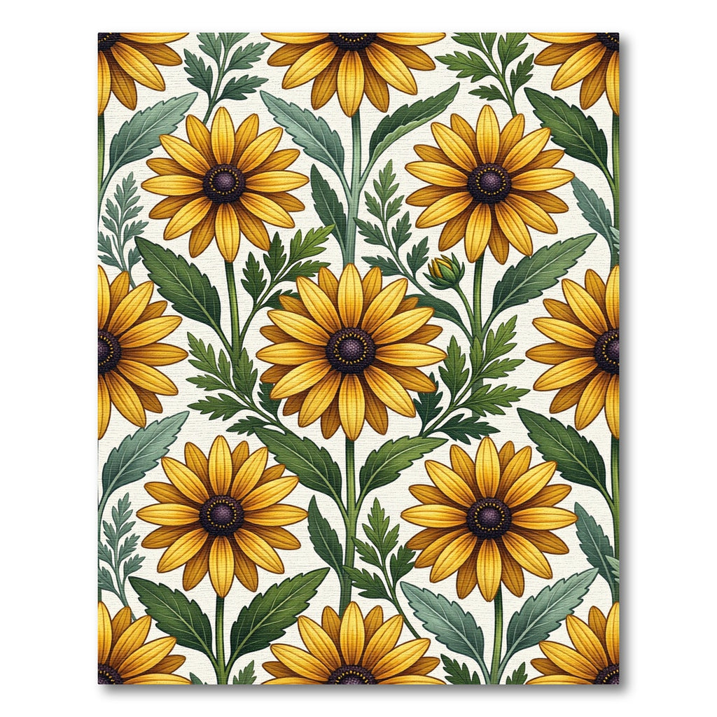 Bright Golden Sunflower Botanical Illustration Rug
