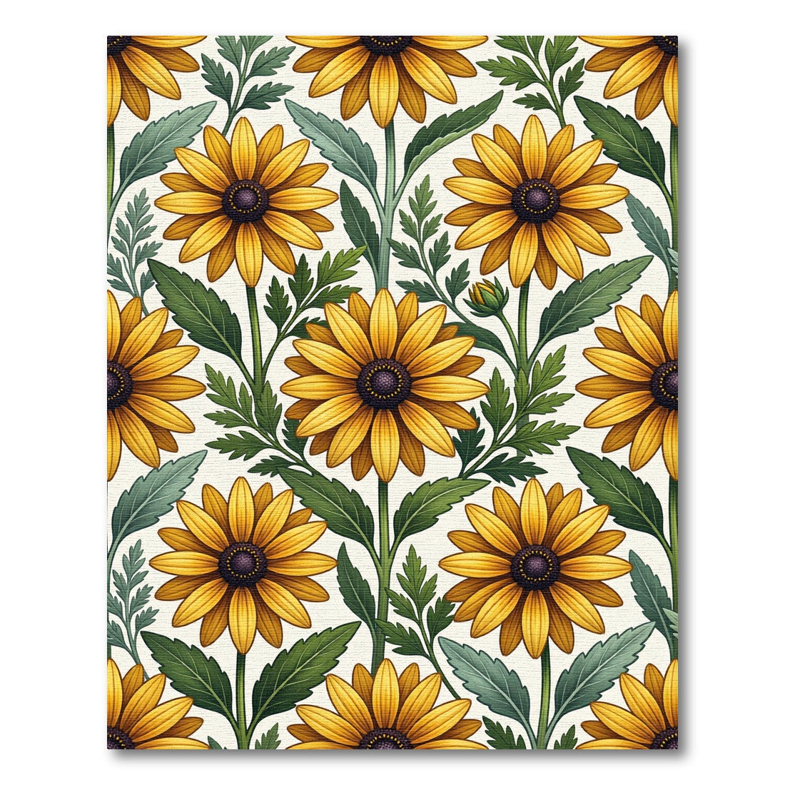Bright Golden Sunflower Botanical Illustration Rug